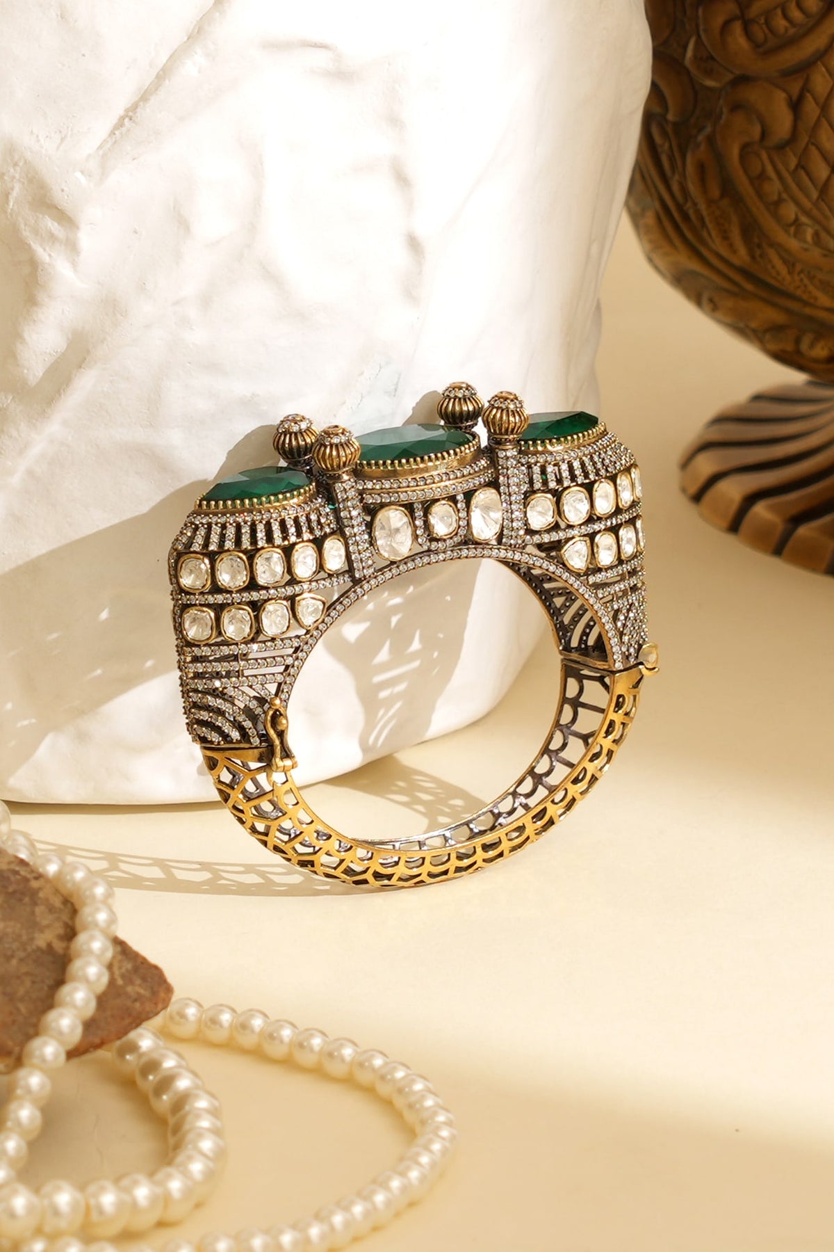 Gold Plated Kundan Polki Openable Kada