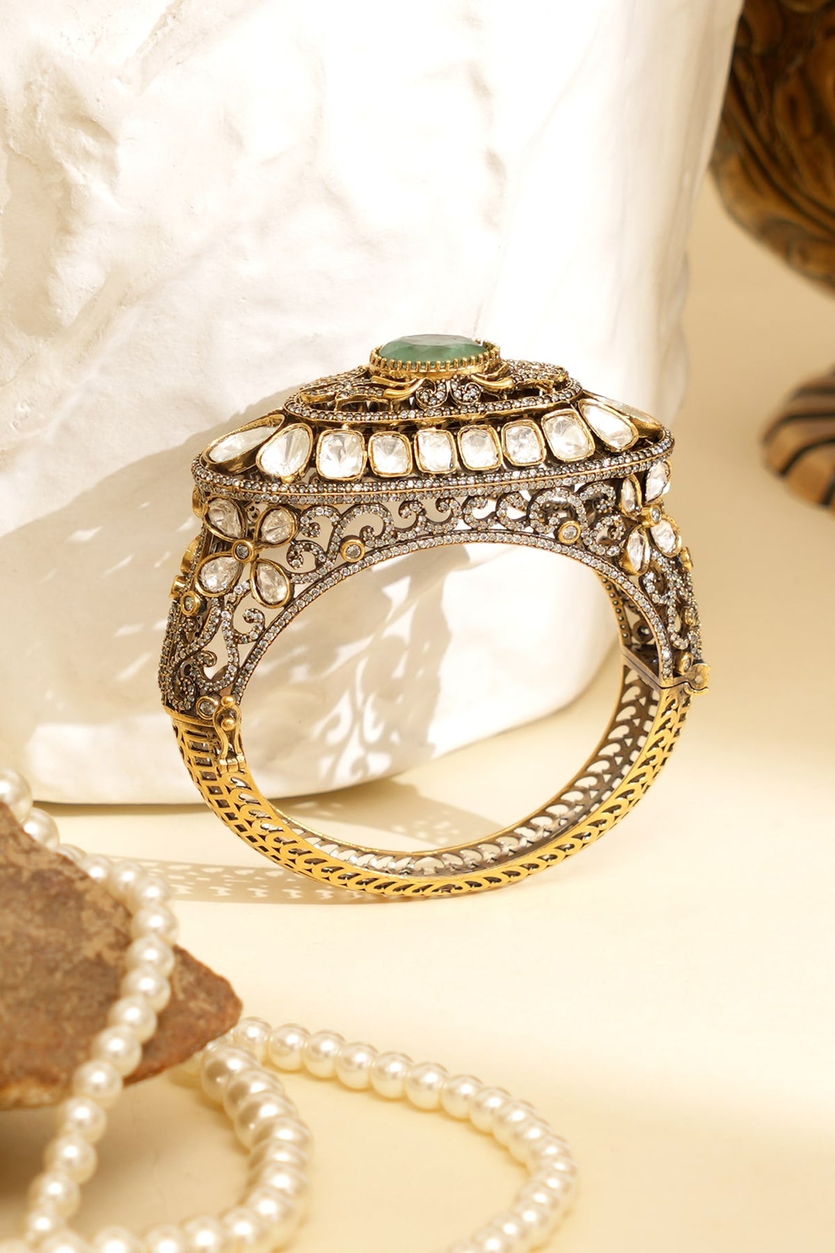 Gold Plated Kundan Polki Openable Kada