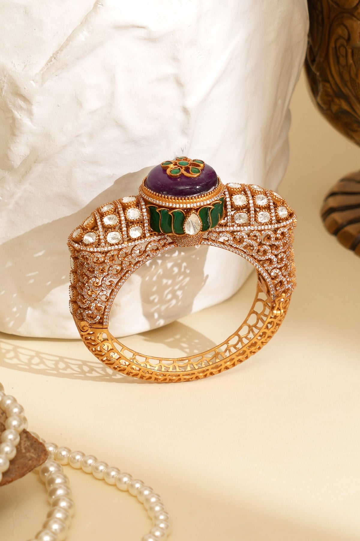 Gold Plated Kundan Polki Openable Kada