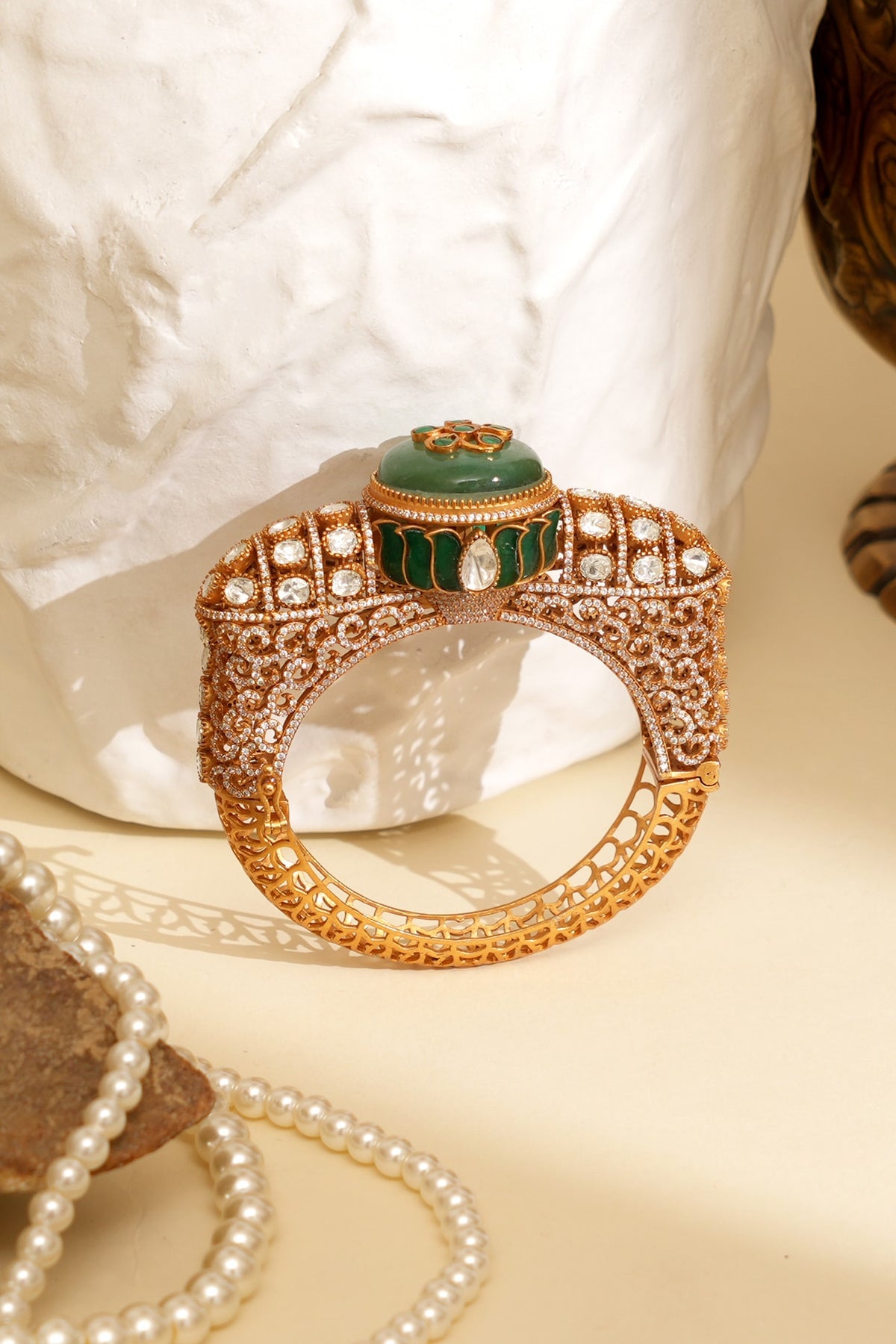 Gold Plated Kundan Polki Openable Kada