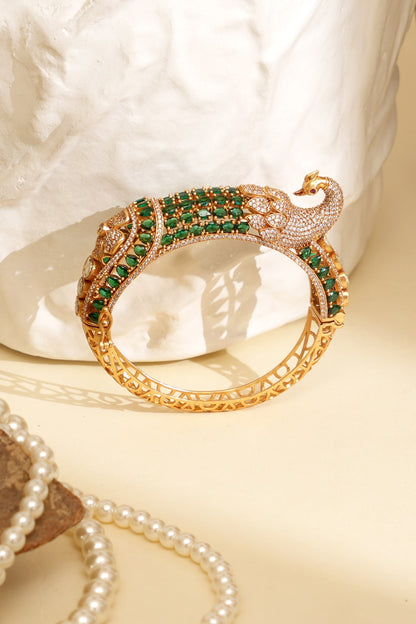 Gold Plated Kundan Polki Openable Peacock Kada