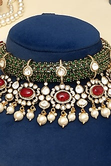 Gold Plated Kundan Polki & Multi-Colored Doublet Stone Necklace Set