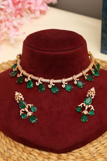 Gold Plated Kundan Polki & Emerald Necklace Set