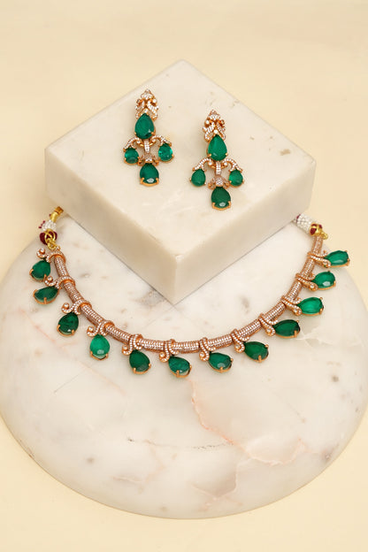 Gold Plated Kundan Polki & Emerald Necklace Set