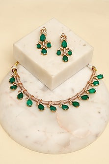 Gold Plated Kundan Polki & Emerald Necklace Set
