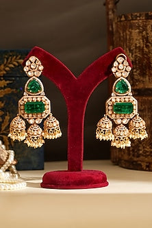 Gold Plated Kundan Polki & Emerald Dangler Earrings