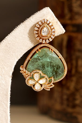 Gold Plated Kundan Polki & Mint Doublet Stone Dangler Earrings