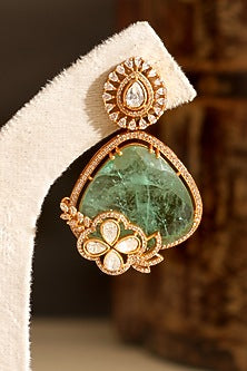 Gold Plated Kundan Polki & Mint Doublet Stone Dangler Earrings