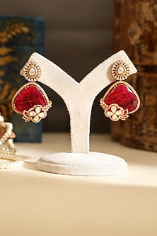 Gold Plated Kundan Polki & Ruby Doublet Stone Dangler Earrings