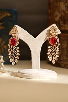 Gold Plated Kundan Polki & Ruby Stone Dangler Earrings