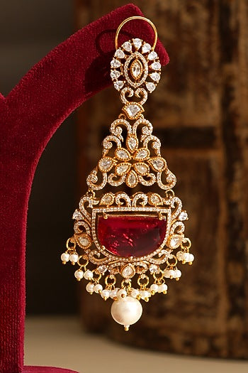 Gold Plated Kundan Polki & Ruby Doublet Stone Dangler Earrings