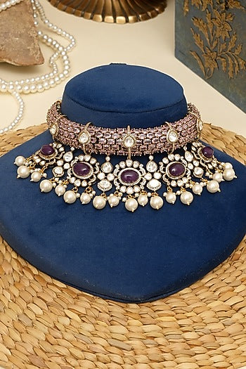 Gold Plated Kundan Polki & Multi-Colored Doublet Stone Necklace Set
