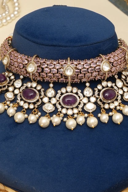 Gold Plated Kundan Polki & Multi-Colored Doublet Stone Necklace Set