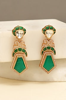 Gold Plated Kundan Polki & Mint Stone Dangler Earrings