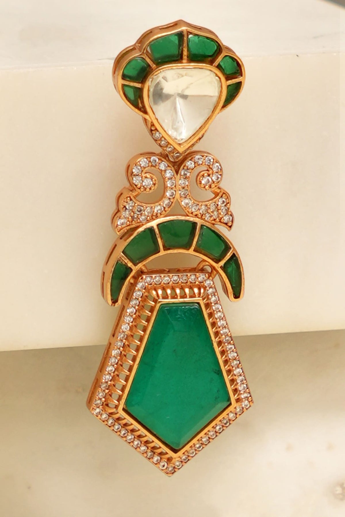 Gold Plated Kundan Polki & Mint Stone Dangler Earrings