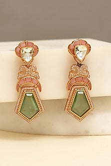 Gold Plated Kundan Polki & Mint Stone Dangler Earrings