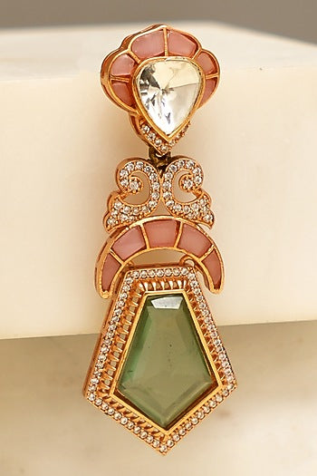 Gold Plated Kundan Polki & Mint Stone Dangler Earrings