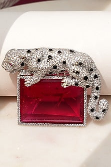 White Finish Diamond & Red Stone Alpha Jaguar Brooch