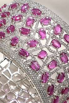 White Finish Diamond & Pink Stone Openable Bracelet