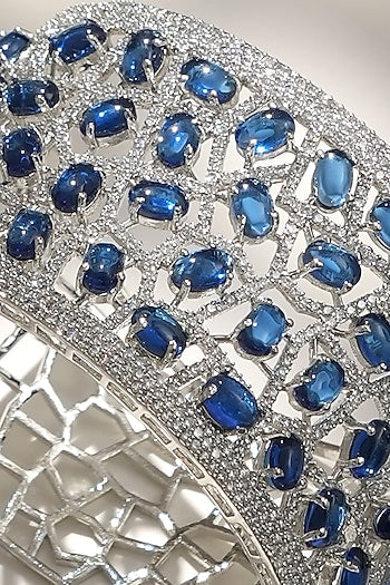 White Finish Diamond & Blue Stone Openable Bracelet