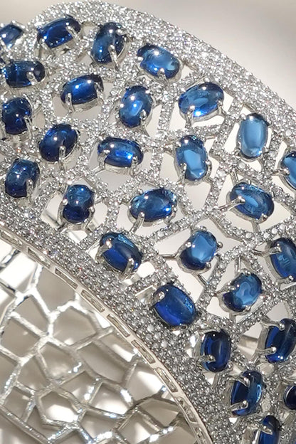 White Finish Diamond & Blue Stone Openable Bracelet