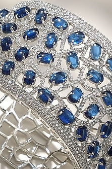 White Finish Diamond & Blue Stone Openable Bracelet