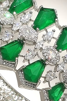 White Finish Diamond & Green Stone Openable Floral Bracelet