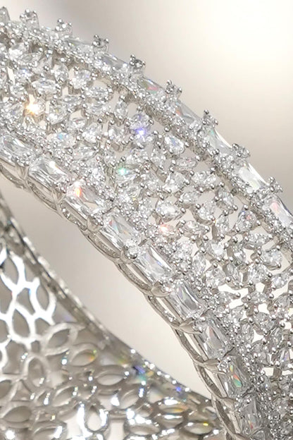 White Finish Diamond Openable Halo Bracelet