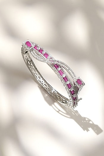 White Finish Diamond & Pink Stone Bracelet