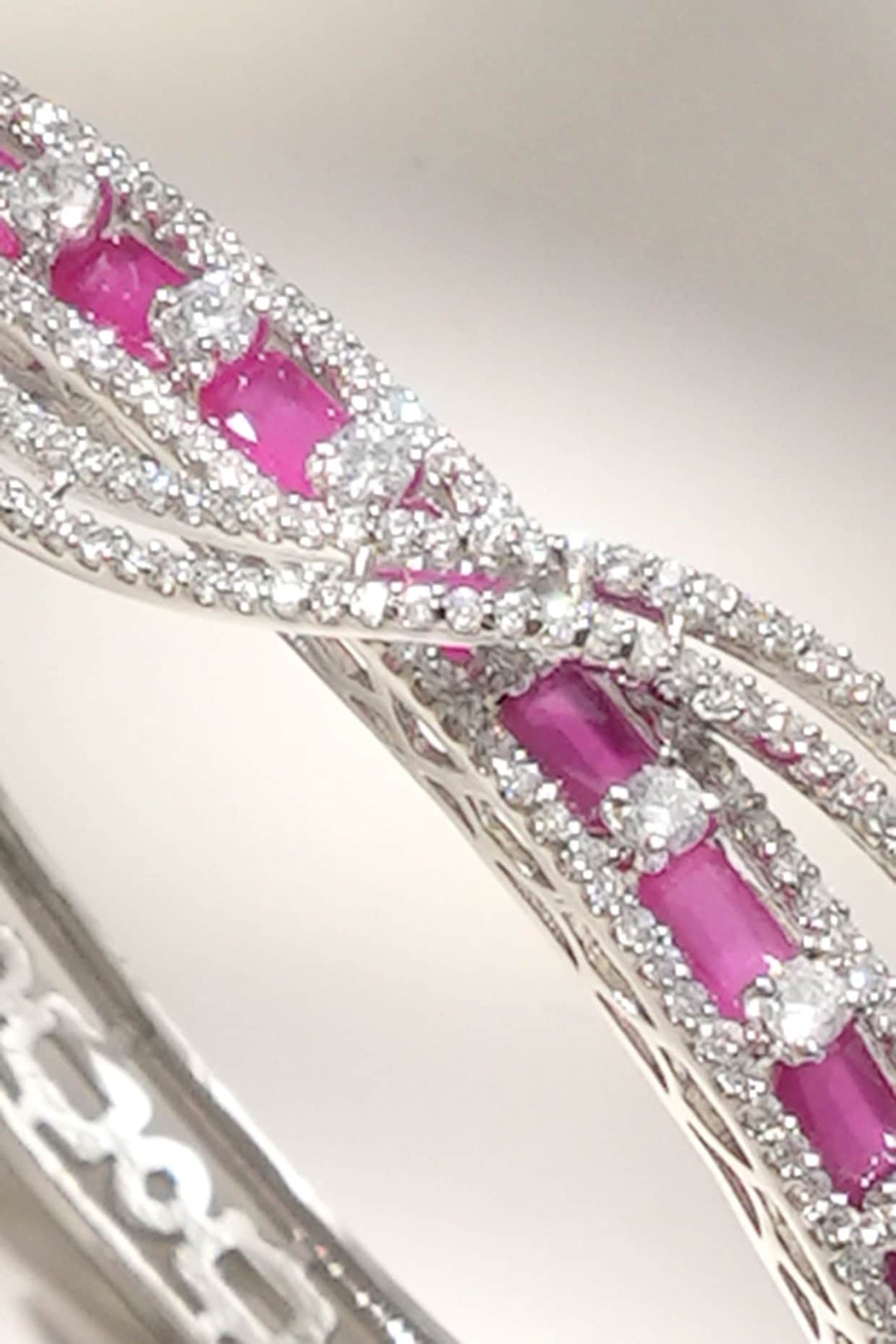 White Finish Diamond & Pink Stone Bracelet