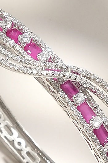 White Finish Diamond & Pink Stone Bracelet
