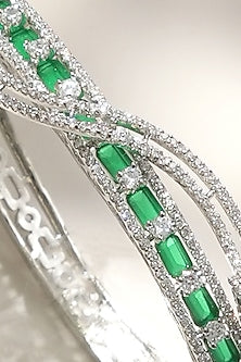 White Finish Diamond & Green Stone Bracelet