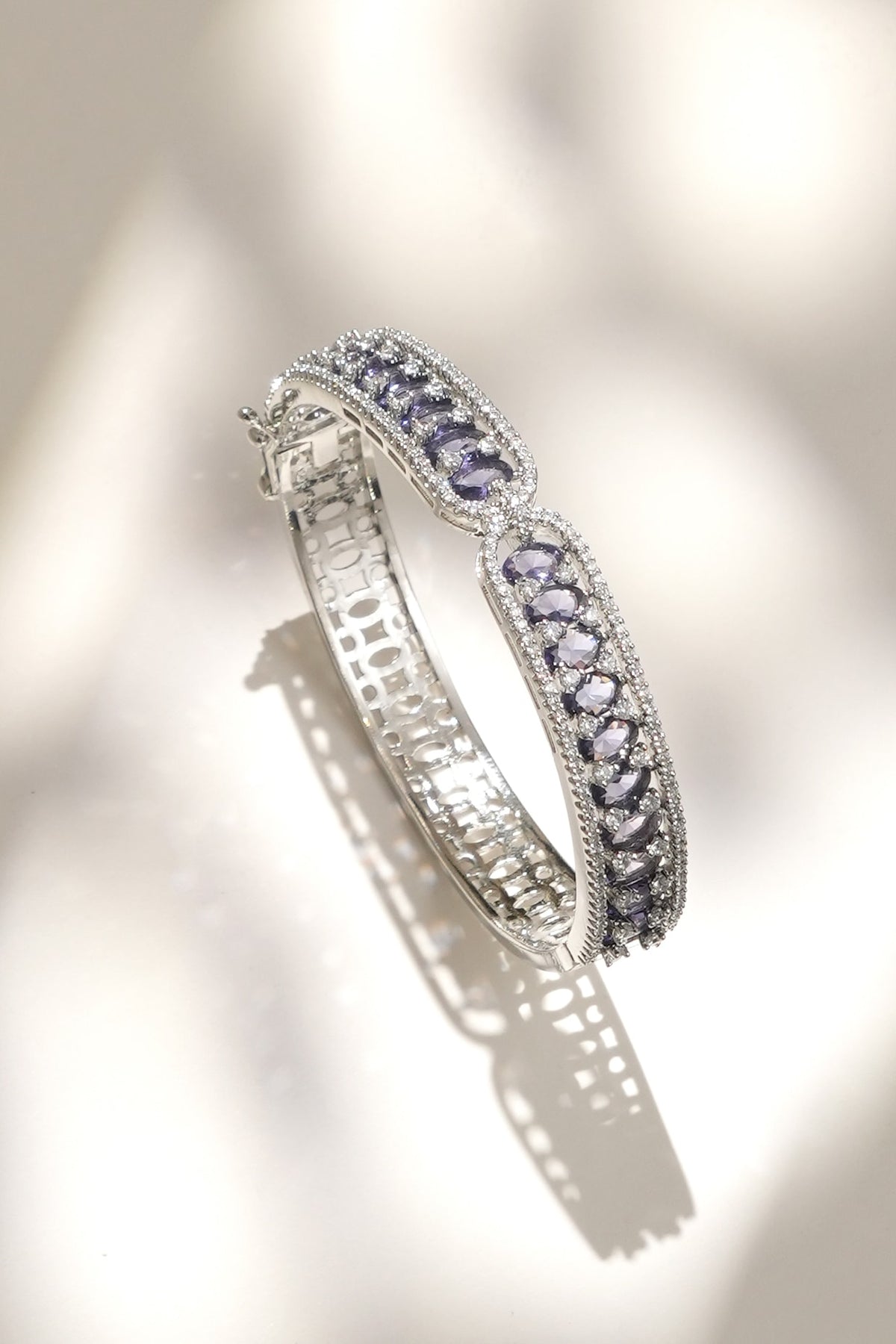 White Finish Diamond & Purple Stone Bracelet
