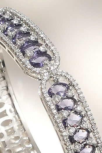 White Finish Diamond & Purple Stone Bracelet
