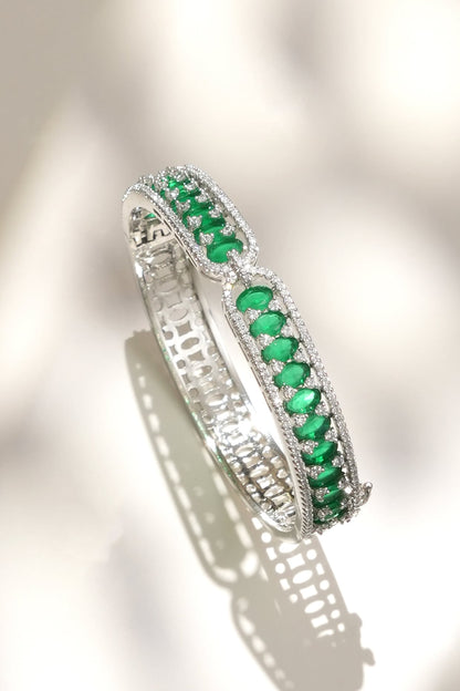 White Finish Diamond & Green Stone Bracelet