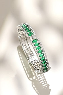 White Finish Diamond & Green Stone Bracelet