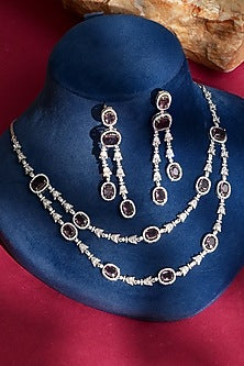 White Finish Diamond & Purple Crystal Necklace Set