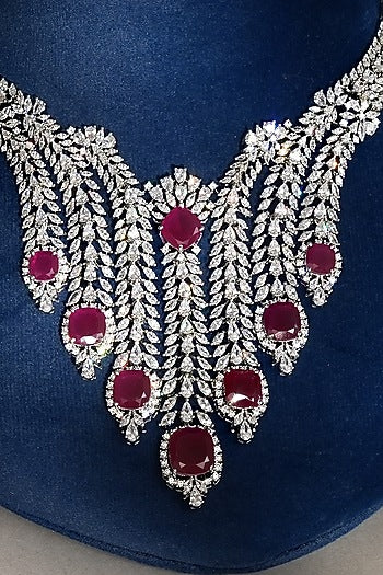 White Finish Diamond & Ruby Choker Necklace Set