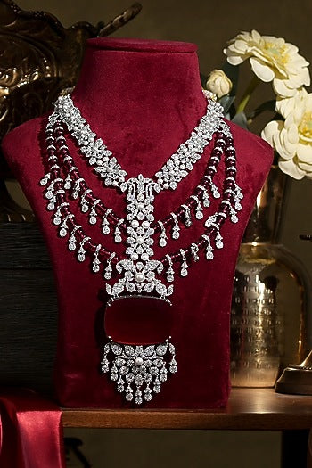 White Finish Diamond & Ruby Necklace Set