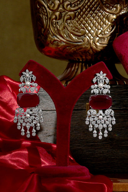 White Finish Diamond & Ruby Necklace Set