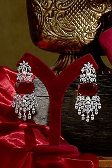 White Finish Diamond & Ruby Necklace Set
