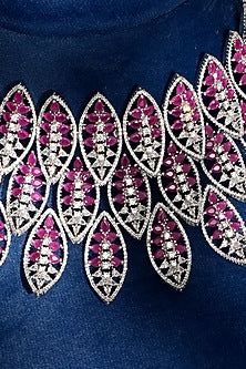 White Finish Diamond & Ruby Necklace Set