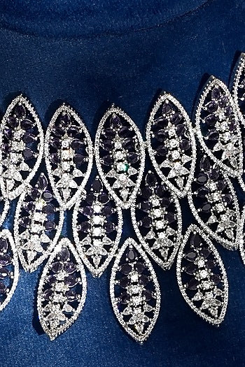 White Finish Diamond & Purple Stone Necklace Set