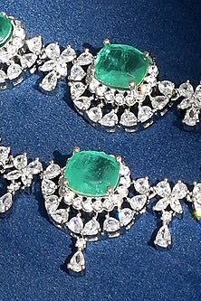 White Finish Diamond & Emerald Layered Necklace Set