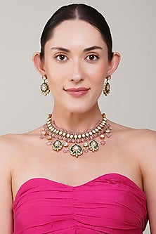 Gold Finish Kundan Polki Choker Necklace Set