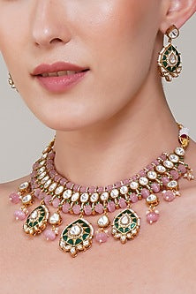 Gold Finish Kundan Polki Choker Necklace Set