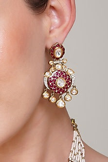 Gold Finish Ruby & Kundan Polki Necklace Set