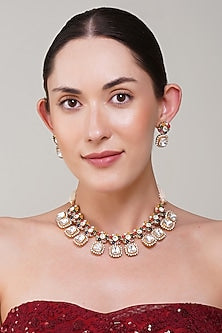 Gold Finish Diamond & Kundan Polki Necklace Set