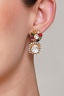 Gold Finish Diamond & Kundan Polki Necklace Set