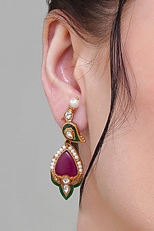 Gold Finish Multi-Colored Stone & Kundan Polki Necklace Set